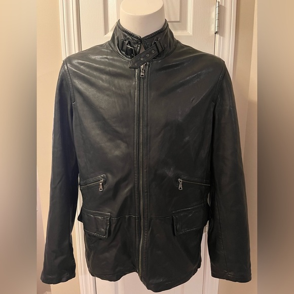 Mens Vintage Banana Republic Black Leather Jacket Large - Picture 5 of 11